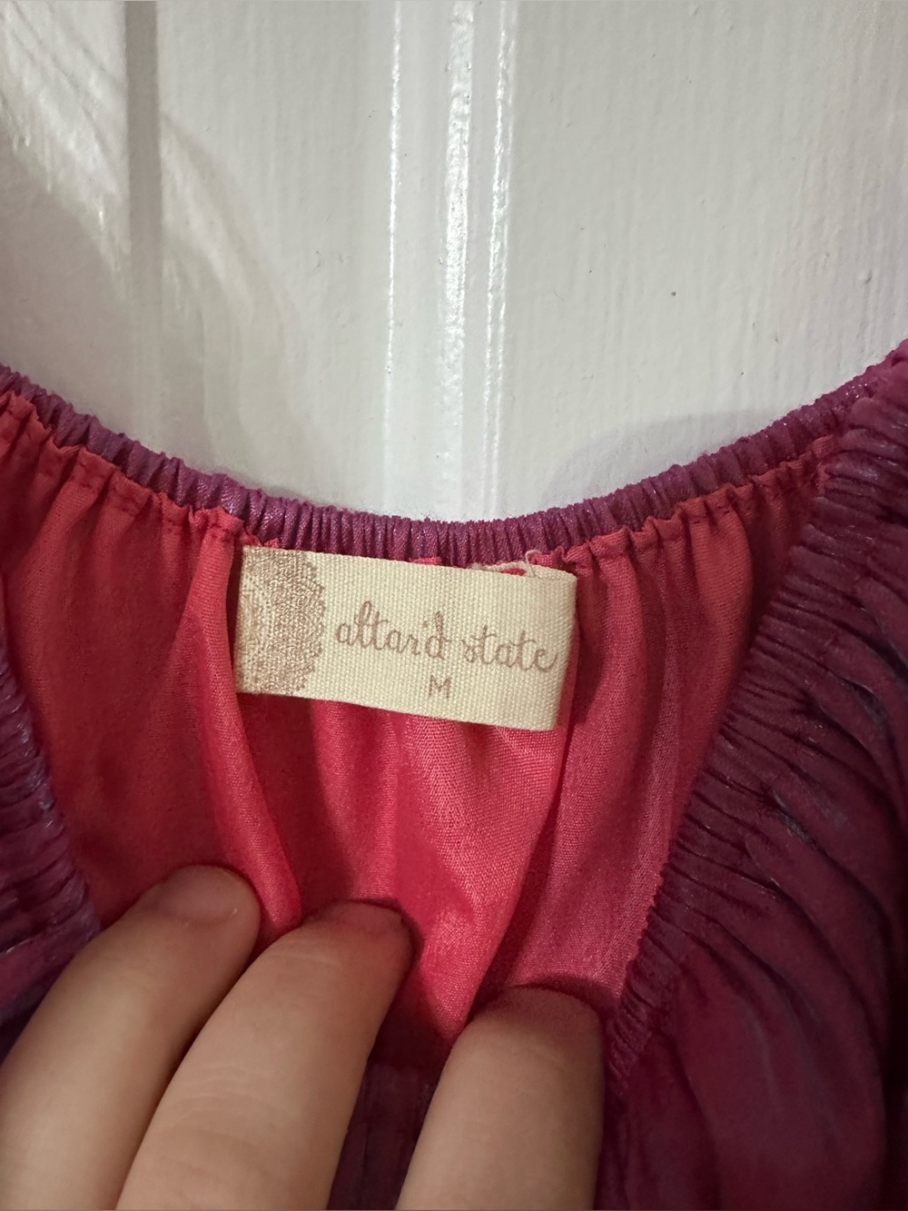 Altar'd State Shimmery Fuchsia Mini Dress with Puff Sleeves - Picture 3 of 5